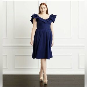 Hill House Home Ava Navy Ruffle-Trim Midi Dress Size XL